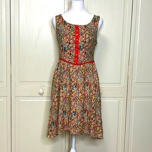 MISS ME Women’s Sleeveless Impressionist Multicolor Floral Orange Lining Size S